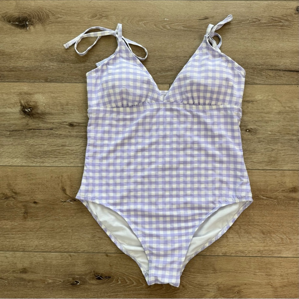 Like New Purple Gingham One Piece Bathing Suit Women’s Size Extra Large